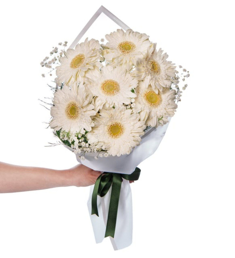 Modern Beyaz Gerberalar Çiçek Buketi Lolaflora